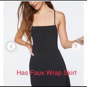 Forever 21 Black Sundress with Faux Wrap Skirt Adjusting Straps Size Large